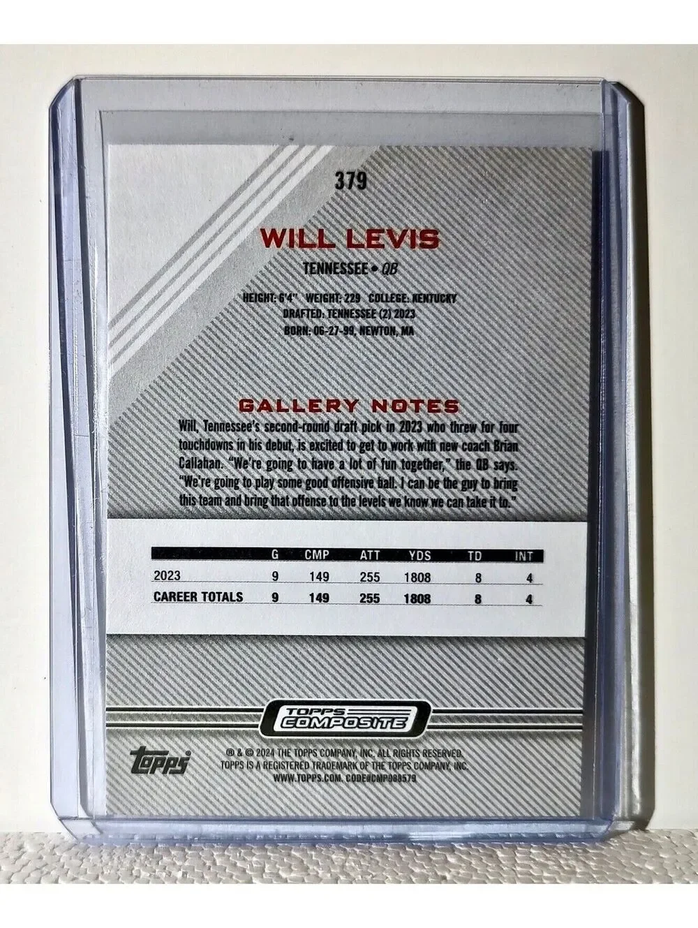 Will Levis 2023 Topps Gallery NFL #379 Rookie Football Card Tennessee Titans